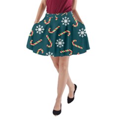 Christmas Seamless Pattern With Candies Snowflakes A-line Pocket Skirt by Vaneshart