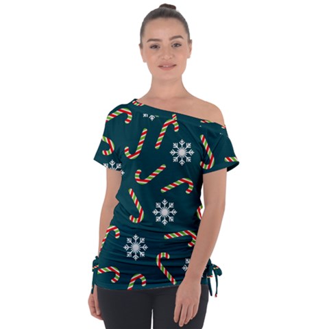 Christmas Seamless Pattern With Candies Snowflakes Tie-up Tee by Vaneshart