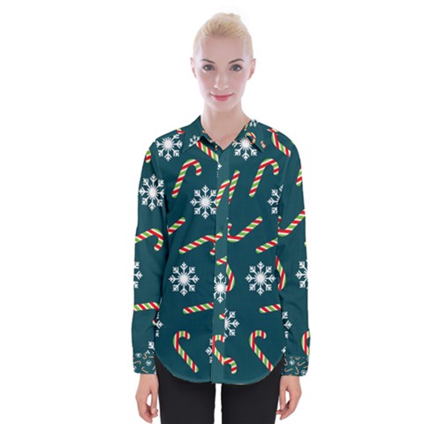 Christmas Seamless Pattern With Candies Snowflakes Womens Long Sleeve Shirt by Vaneshart