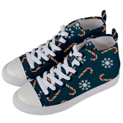 Christmas Seamless Pattern With Candies Snowflakes Women s Mid-top Canvas Sneakers by Vaneshart