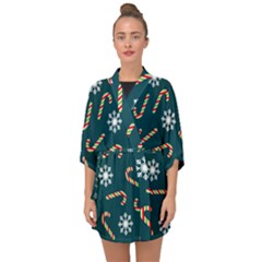 Christmas Seamless Pattern With Candies Snowflakes Half Sleeve Chiffon Kimono by Vaneshart