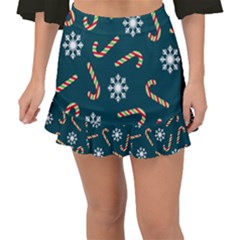 Christmas Seamless Pattern With Candies Snowflakes Fishtail Mini Chiffon Skirt by Vaneshart