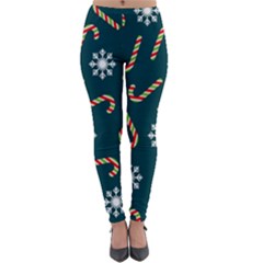 Christmas Seamless Pattern With Candies Snowflakes Lightweight Velour Leggings by Vaneshart