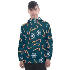 Christmas Seamless Pattern With Candies Snowflakes Men s Front Pocket Pullover Windbreaker