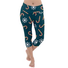 Christmas Seamless Pattern With Candies Snowflakes Lightweight Velour Capri Yoga Leggings by Vaneshart