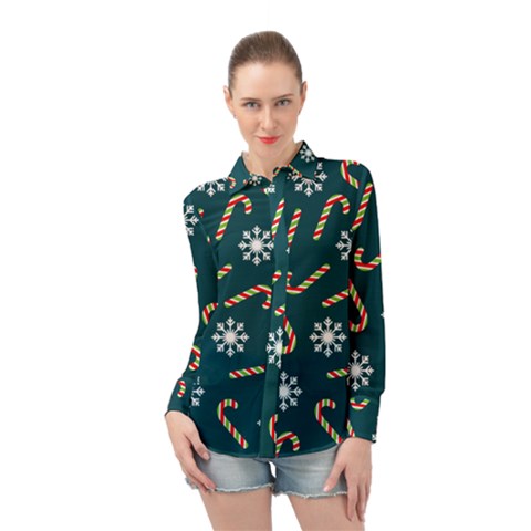 Christmas Seamless Pattern With Candies Snowflakes Long Sleeve Chiffon Shirt by Vaneshart