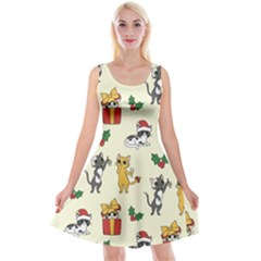 Christmas Funny Pattern Cat Reversible Velvet Sleeveless Dress by Vaneshart