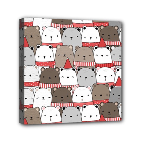 Cute Adorable Bear Merry Christmas Happy New Year Cartoon Doodle Seamless Pattern Mini Canvas 6  X 6  (stretched) by Vaneshart