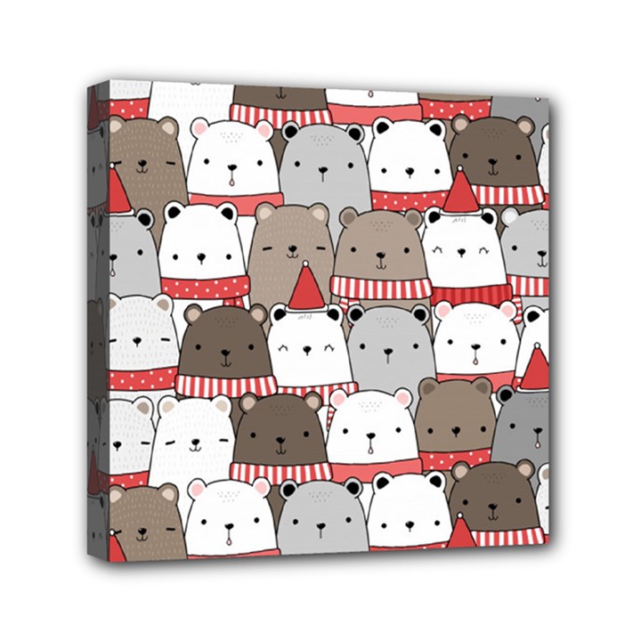 Cute Adorable Bear Merry Christmas Happy New Year Cartoon Doodle Seamless Pattern Mini Canvas 6  x 6  (Stretched)