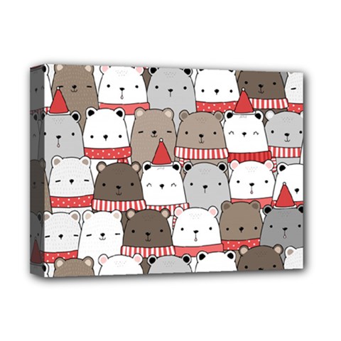 Cute Adorable Bear Merry Christmas Happy New Year Cartoon Doodle Seamless Pattern Deluxe Canvas 16  X 12  (stretched)  by Vaneshart