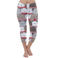 Cute Adorable Bear Merry Christmas Happy New Year Cartoon Doodle Seamless Pattern Capri Winter Leggings  by Vaneshart