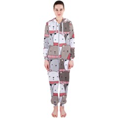 Cute Adorable Bear Merry Christmas Happy New Year Cartoon Doodle Seamless Pattern Hooded Jumpsuit (ladies)  by Vaneshart