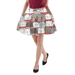 Cute Adorable Bear Merry Christmas Happy New Year Cartoon Doodle Seamless Pattern A-line Pocket Skirt by Vaneshart