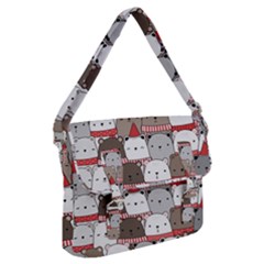 Cute Adorable Bear Merry Christmas Happy New Year Cartoon Doodle Seamless Pattern Buckle Messenger Bag by Vaneshart