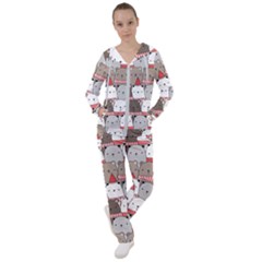 Cute Adorable Bear Merry Christmas Happy New Year Cartoon Doodle Seamless Pattern Women s Tracksuit by Vaneshart