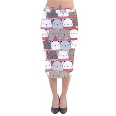 Cute Adorable Bear Merry Christmas Happy New Year Cartoon Doodle Seamless Pattern Velvet Midi Pencil Skirt by Vaneshart