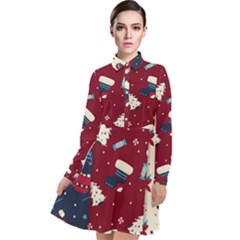 Flat Design Christmas Pattern Collection Art Long Sleeve Chiffon Shirt Dress by Vaneshart