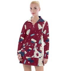 Flat Design Christmas Pattern Collection Art Women s Long Sleeve Casual Dress by Vaneshart