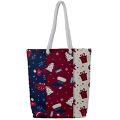 Flat Design Christmas Pattern Collection Art Full Print Rope Handle Tote (small) by Vaneshart