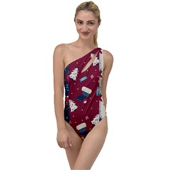 Flat Design Christmas Pattern Collection Art To One Side Swimsuit by Vaneshart