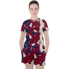 Flat Design Christmas Pattern Collection Art Women s Tee And Shorts Set