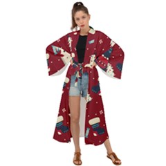 Flat Design Christmas Pattern Collection Art Maxi Kimono