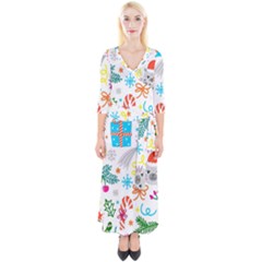 Funny Christmas Pattern Quarter Sleeve Wrap Maxi Dress by Vaneshart