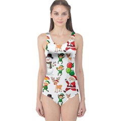 Seamless Pattern Christmas One Piece Swimsuit by Vaneshart