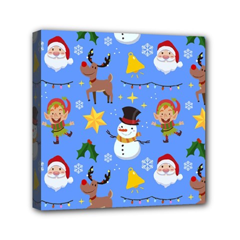 Funny Christmas Pattern With Snowman Reindeer Mini Canvas 6  X 6  (stretched) by Vaneshart