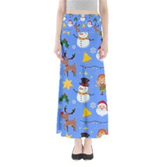 Funny Christmas Pattern With Snowman Reindeer Full Length Maxi Skirt by Vaneshart