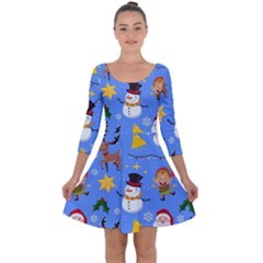 Funny Christmas Pattern With Snowman Reindeer Quarter Sleeve Skater Dress by Vaneshart