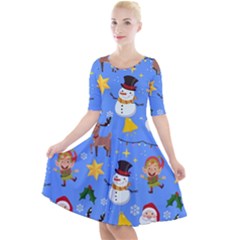 Funny Christmas Pattern With Snowman Reindeer Quarter Sleeve A-line Dress by Vaneshart