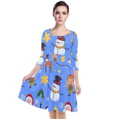 Funny Christmas Pattern With Snowman Reindeer Quarter Sleeve Waist Band Dress by Vaneshart