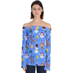 Funny Christmas Pattern With Snowman Reindeer Off Shoulder Long Sleeve Top by Vaneshart