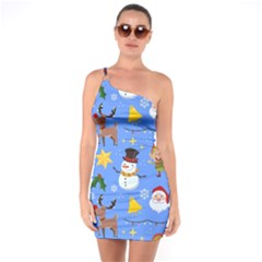 Funny Christmas Pattern With Snowman Reindeer One Soulder Bodycon Dress by Vaneshart