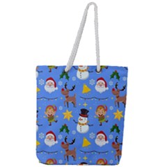 Funny Christmas Pattern With Snowman Reindeer Full Print Rope Handle Tote (large) by Vaneshart