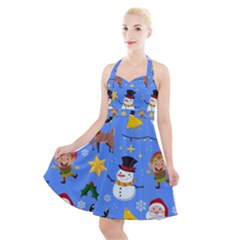 Funny Christmas Pattern With Snowman Reindeer Halter Party Swing Dress  by Vaneshart