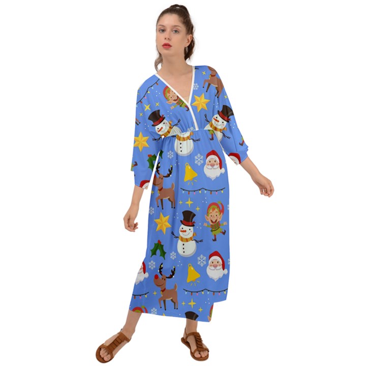 Funny Christmas Pattern With Snowman Reindeer Grecian Style  Maxi Dress