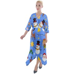 Funny Christmas Pattern With Snowman Reindeer Quarter Sleeve Wrap Front Maxi Dress by Vaneshart