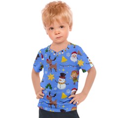 Funny Christmas Pattern With Snowman Reindeer Kids  Sports Tee