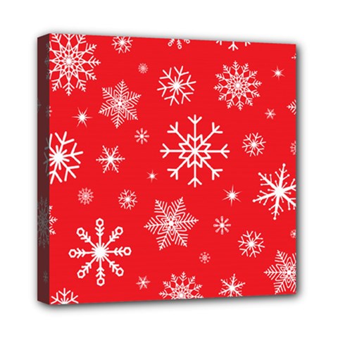 Christmas Seamless With Snowflakes Snowflake Pattern Red Background Winter Mini Canvas 8  X 8  (stretched) by Vaneshart