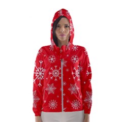 Christmas Seamless With Snowflakes Snowflake Pattern Red Background Winter Women s Hooded Windbreaker by Vaneshart