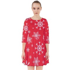 Christmas Seamless With Snowflakes Snowflake Pattern Red Background Winter Smock Dress by Vaneshart