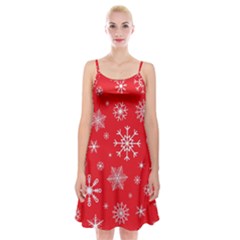 Christmas Seamless With Snowflakes Snowflake Pattern Red Background Winter Spaghetti Strap Velvet Dress by Vaneshart