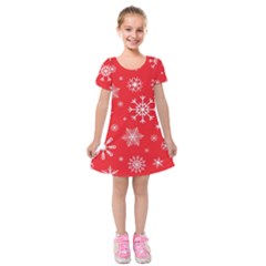 Christmas Seamless With Snowflakes Snowflake Pattern Red Background Winter Kids  Short Sleeve Velvet Dress by Vaneshart