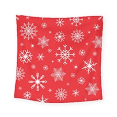 Christmas Seamless With Snowflakes Snowflake Pattern Red Background Winter Square Tapestry (small) by Vaneshart