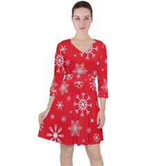 Christmas Seamless With Snowflakes Snowflake Pattern Red Background Winter Ruffle Dress by Vaneshart