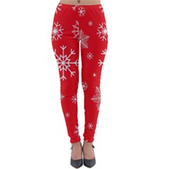 Christmas Seamless With Snowflakes Snowflake Pattern Red Background Winter Lightweight Velour Leggings by Vaneshart