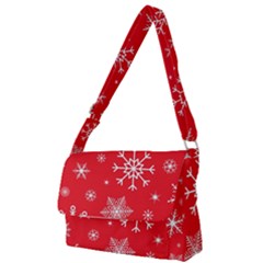 Christmas Seamless With Snowflakes Snowflake Pattern Red Background Winter Full Print Messenger Bag (s) by Vaneshart