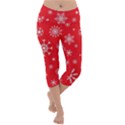 Christmas Seamless With Snowflakes Snowflake Pattern Red Background Winter Lightweight Velour Capri Yoga Leggings View1